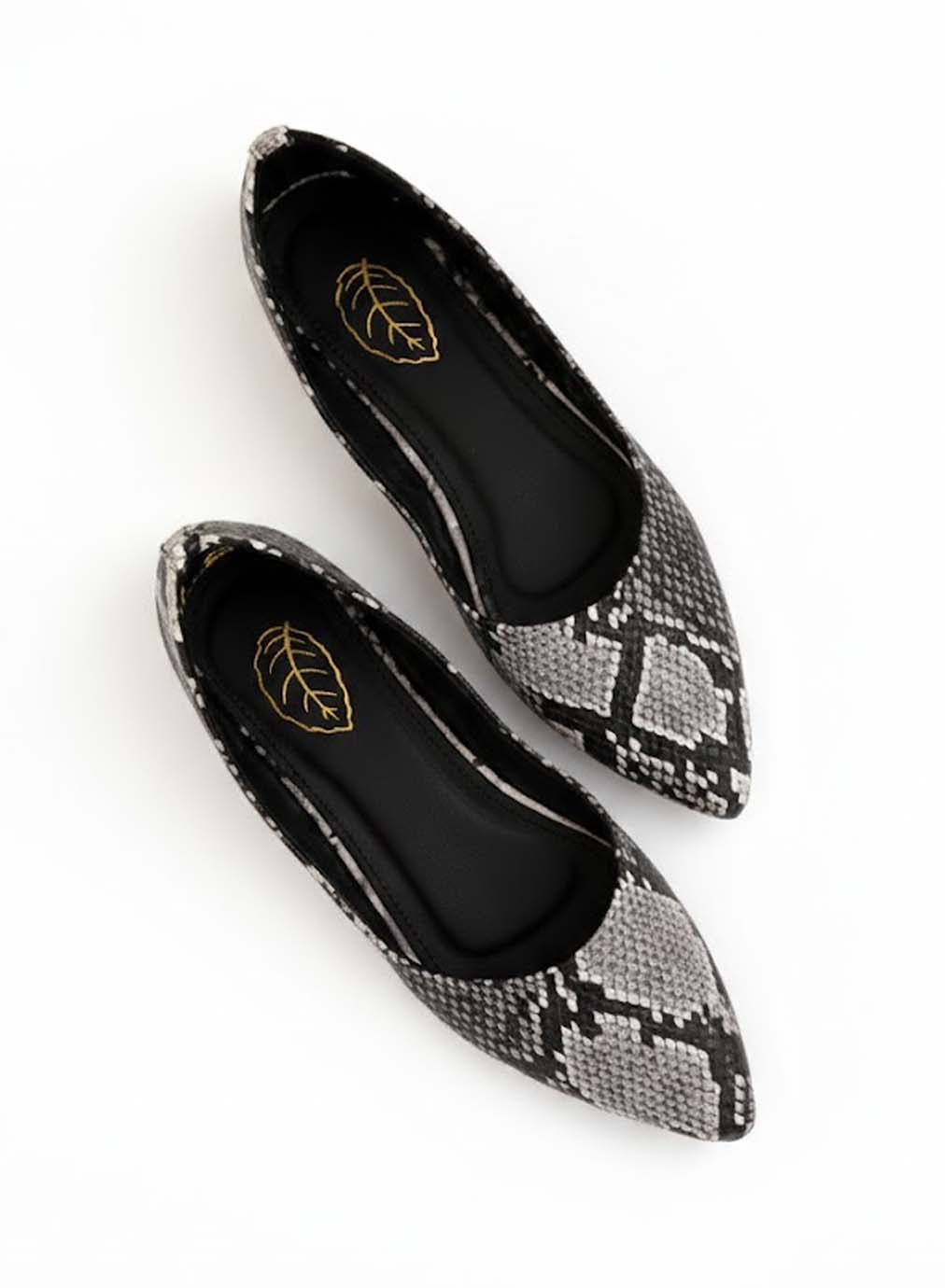 Dramatic Soft Ladies Pumps Shoes Snake Skin Print Black and Fawn-BLACK