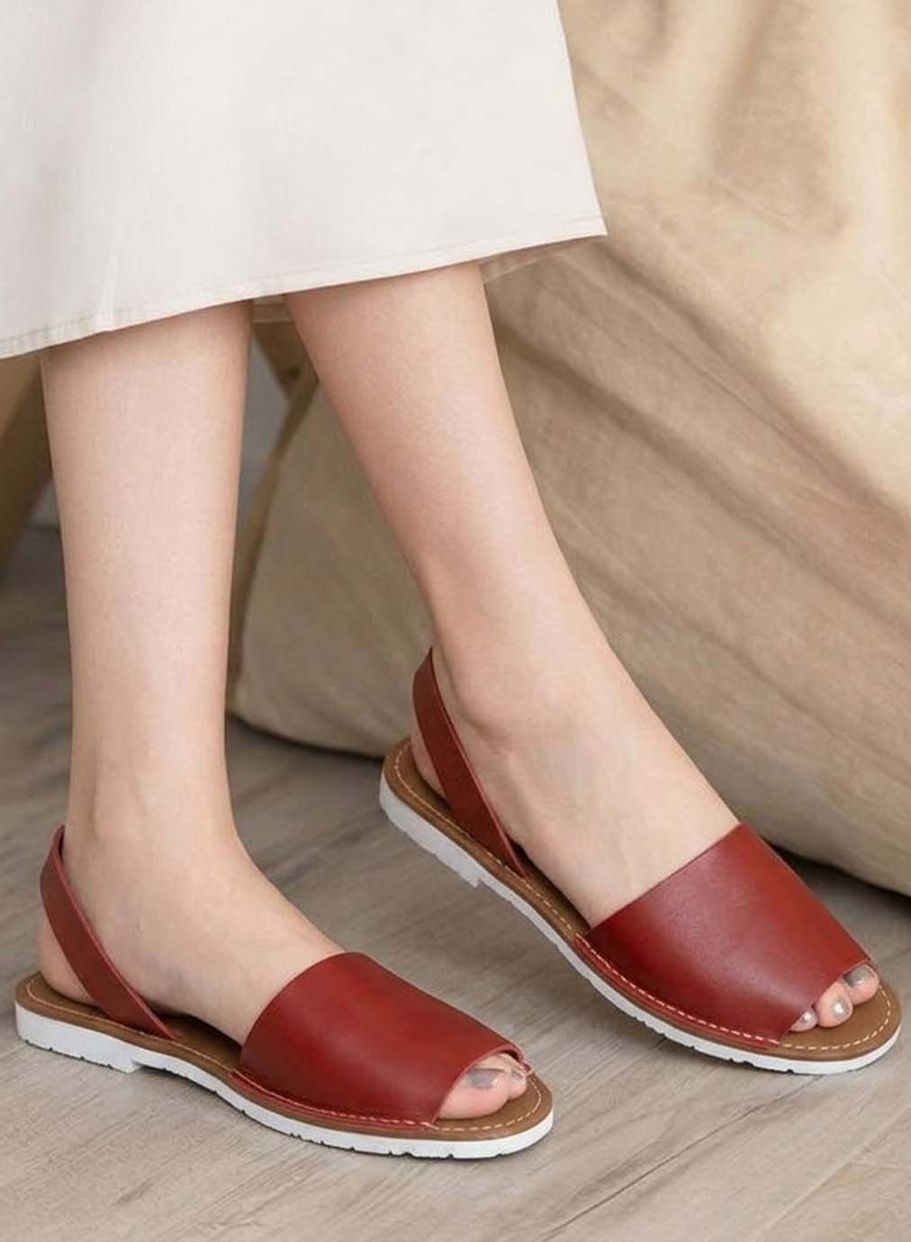 Sugar Pop Flat Sandals With Black, Mustard And Red For Ladies-RED